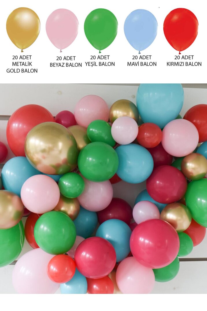 Yılbaşı Balonları 102 Parça Yılbaşı Balon Zinciri Yılbaşı Renkleri Balon Paketi - 2