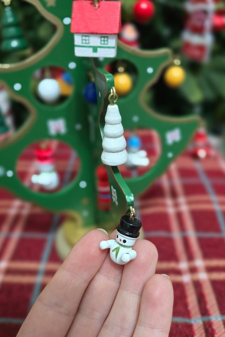 Yılbaşı Dekor Obje Süslemeli Yılbaşı Ağaçı Süs 20 cm Ahşap Yılbaşı Masa Üstü Dekor Ağacı - 4