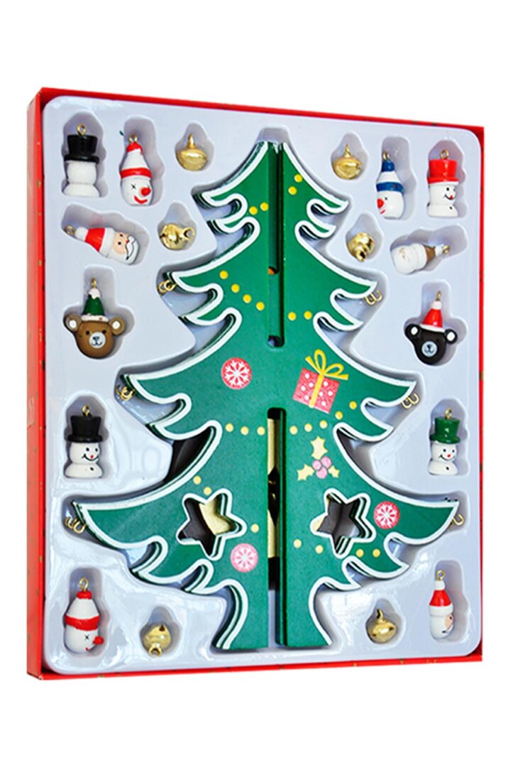 Yılbaşı Dekor Obje Süslemeli Yılbaşı Ağaçı Süs 24 cm Ahşap Yılbaşı Masa Üstü Dekor Ağacı - 6