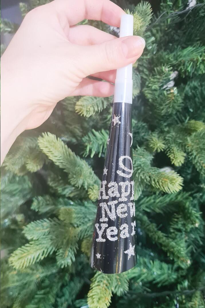 Yılbaşı Düdükleri Gümüş Lüks Happy New Year Yazılı Gümüş Simli Uzun Yüksek Sesli Vuvuzela 6'lı - 2