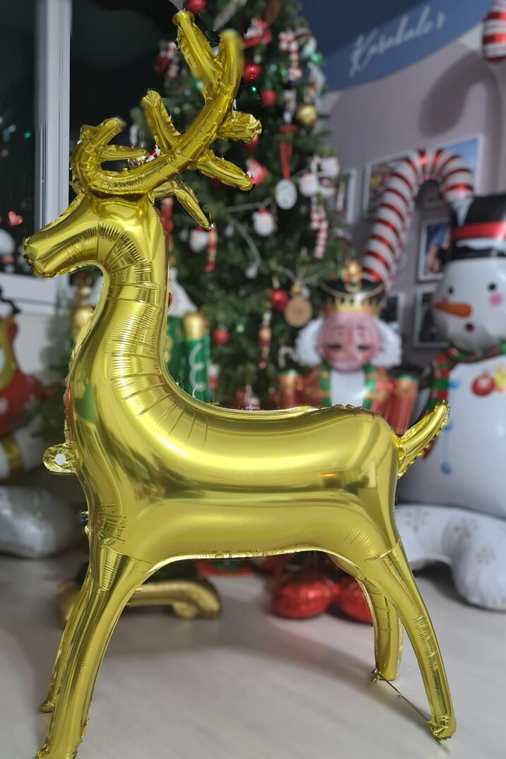 Yılbaşı Gold Geyik Balon Büyük Boy , Ayaklı Yılbaşı Süsü Balonu - 2