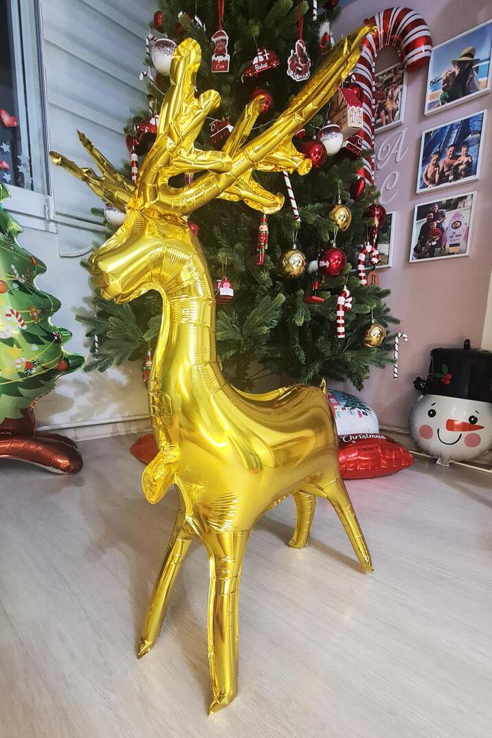 Yılbaşı Gold Geyik Balon Orta Boy Ayaklı Dik Durabilen Altın Geyik Balon - 1