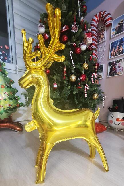 Yılbaşı Gold Geyik Balon Orta Boy Ayaklı Dik Durabilen Altın Geyik Balon - 3