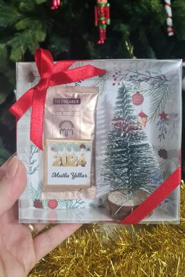 Yılbaşı Hediyesi Mini Yılbaşı Çam Ağacı Türk Kahvesi ve Çikolatalı Set Yeni Yıl Hediyesi - 2