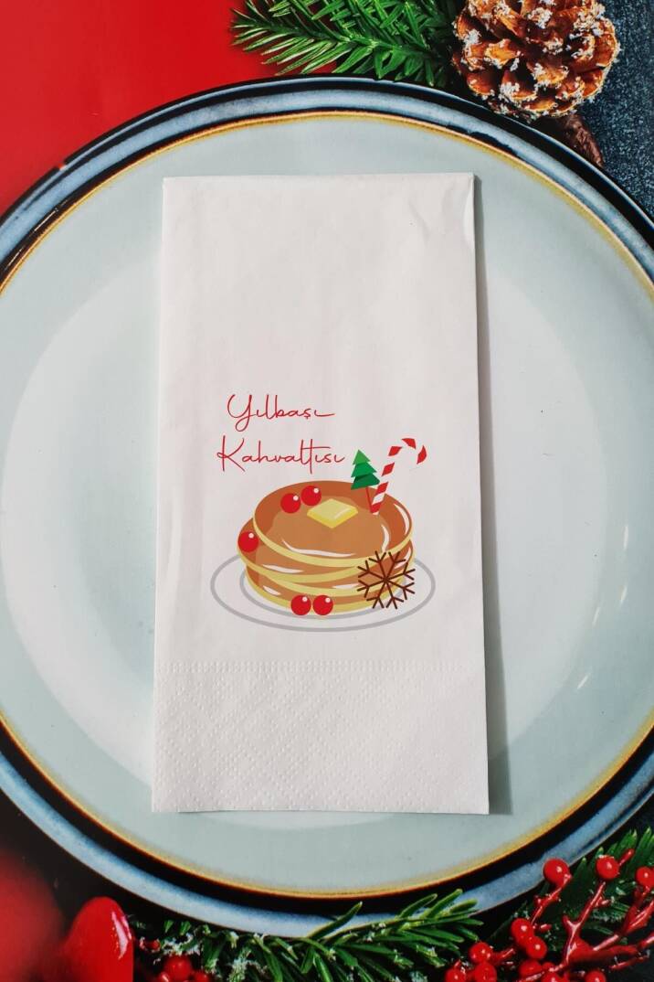 Yılbaşı Kahvaltısı Yazıl Pancake Yeni Yıl Sunum Peçetesi - 1