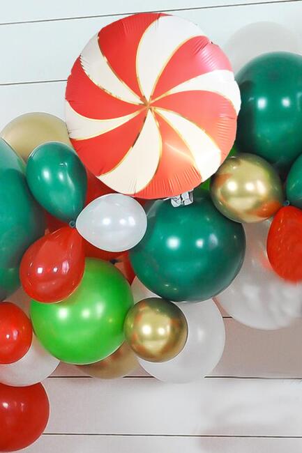 Yılbaşı Kırmızı Gold Şeker Balon - Yuvarlak Yılbaşı Süsü Folyo Balon - 2