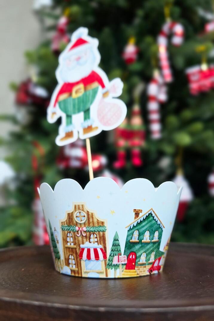 Yılbaşı Konsepti Yılbaşı Evleri Cupcake Sargısı 10'lu Paket Yılbaşı Sofra Süsleri - 1