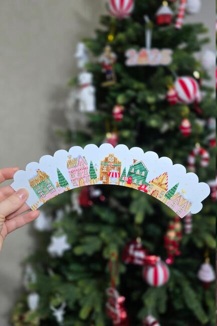 Yılbaşı Konsepti Yılbaşı Evleri Cupcake Sargısı 10'lu Paket Yılbaşı Sofra Süsleri - 2
