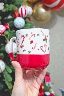 Yılbaşı Kupası Kırmızılı Candy Cane Desenli Baston Şeker Figür Kupa Bardak - 2