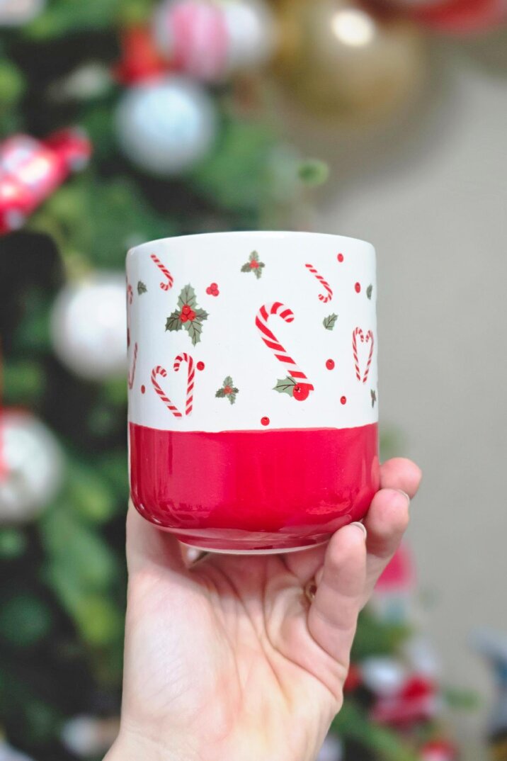 Yılbaşı Kupası Kırmızılı Candy Cane Desenli Baston Şeker Figür Kupa Bardak - 3