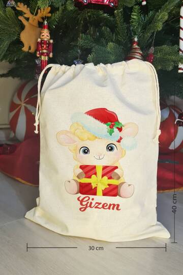 Yılbaşı Şapkalı Kuzu İsme Özel Yılbaşı Hediye Kesesi - 4
