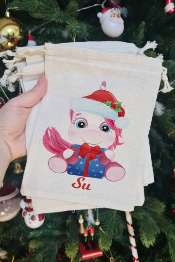 Yılbaşı Şapkalı Unicorn İsme Özel Yılbaşı Hediye Kesesi - 2