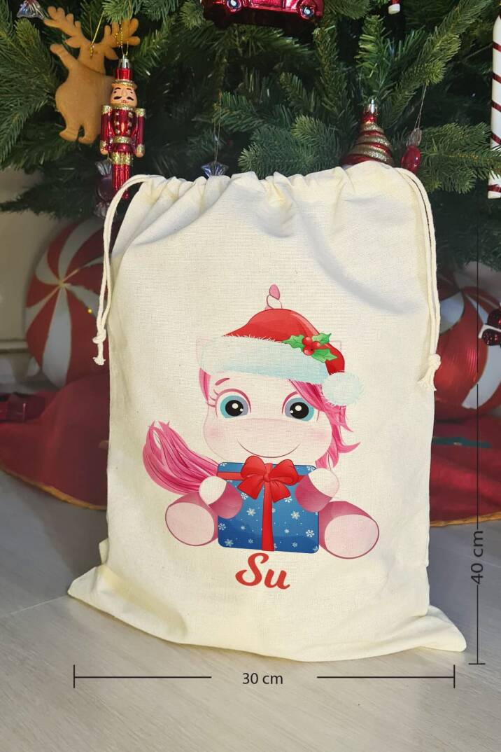 Yılbaşı Şapkalı Unicorn İsme Özel Yılbaşı Hediye Kesesi - 4