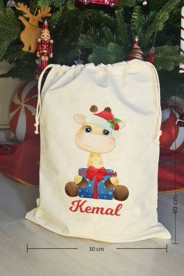 Yılbaşı Şapkalı Zürafa İsme Özel Yılbaşı Hediye Kesesi - 2