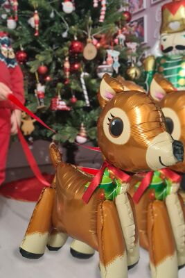 Yılbaşı Sevimli Geyik Ayaklı 3D Folyo Balon - 1