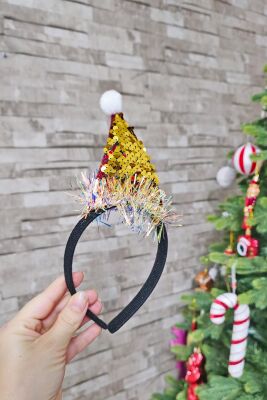 Yılbaşı Tacı Parlak Kukuleta Şapka Gold Kırmızı Pullu - 3