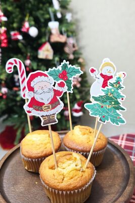 Yılbaşı Temalı Kürdan Süsler Yılbaşı Yeni Yıl Kürdan Süsleri Cupcake Süsleri Lüks Büyük Boy 10lu Paket - 2