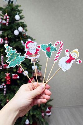 Yılbaşı Temalı Kürdan Süsler Yılbaşı Yeni Yıl Kürdan Süsleri Cupcake Süsleri Lüks Büyük Boy 10lu Paket