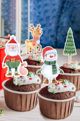Yılbaşı Yeni Yıl Kürdan Süsleri Cupcake Süsleri Lüks Büyük Boy 10lu Paket - 1