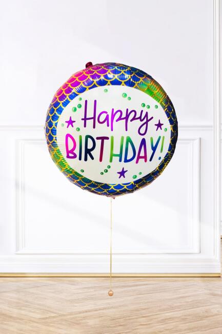 Yuvarlak Deniz Kızı Tema Doğum Günü Balonu Happy Birthday 18 inç - 1