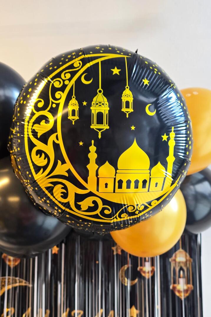 Yuvarlak Gold Siyah Ramazan Folyo Balonu - 1