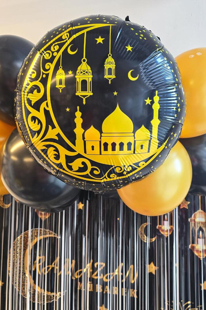 Yuvarlak Gold Siyah Ramazan Folyo Balonu - 2
