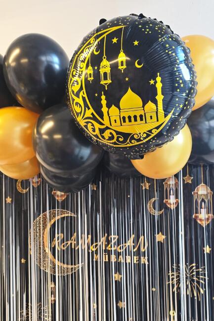 Yuvarlak Gold Siyah Ramazan Folyo Balonu - 3