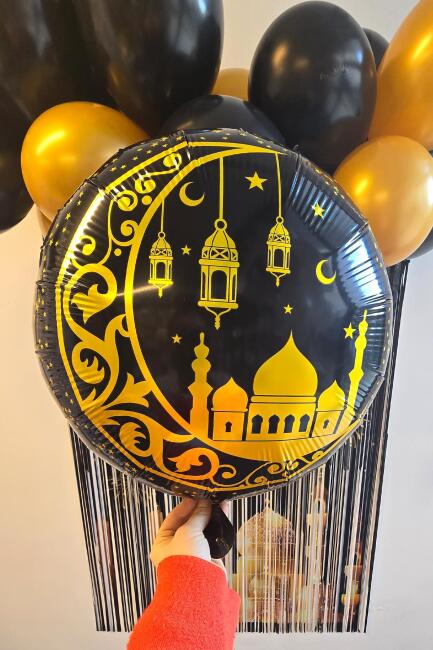Yuvarlak Gold Siyah Ramazan Folyo Balonu - 4