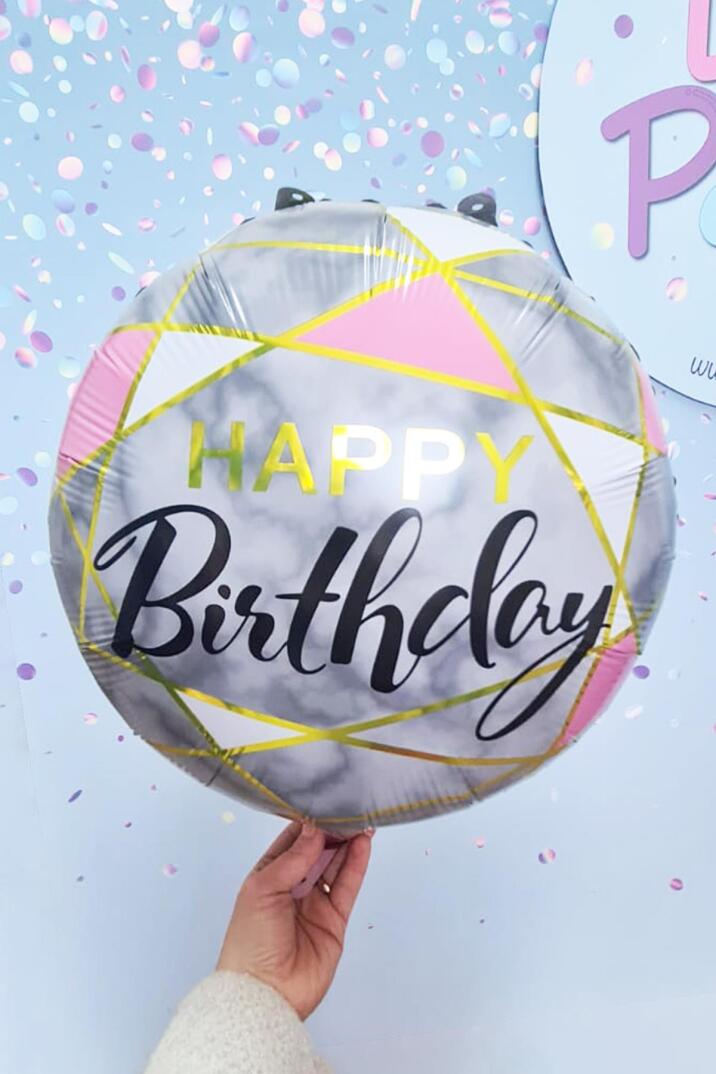 Yuvarlak Happy Birthday Pembe Gold Doğum Günü Balonu 18" - 1