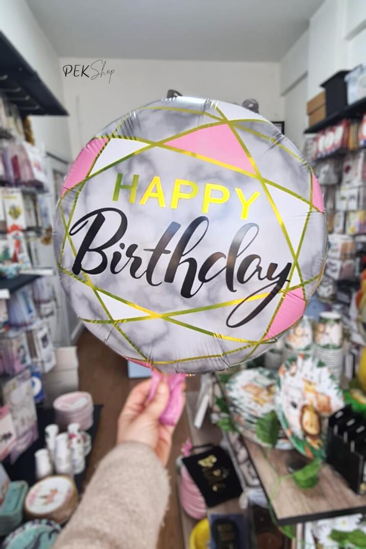 Yuvarlak Happy Birthday Pembe Gold Doğum Günü Balonu 18" - 2