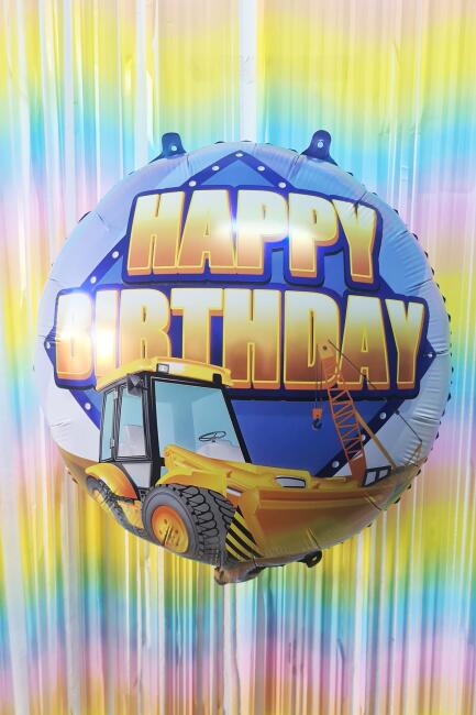 Yuvarlak İnşaat Temalı Folyo Balon Happy Birthday Yazılı İnşaat Konsept Doğum Günü Balonu 45cm - 1