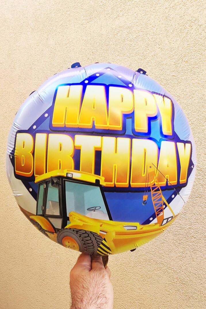 Yuvarlak İnşaat Temalı Folyo Balon Happy Birthday Yazılı İnşaat Konsept Doğum Günü Balonu 45cm - 2