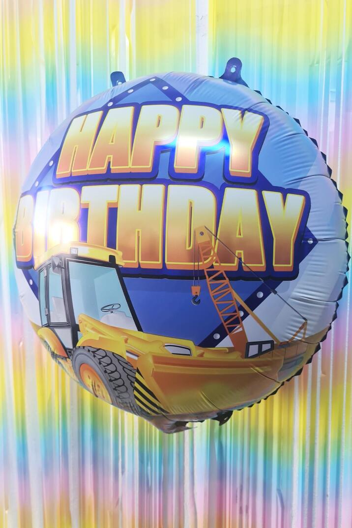 Yuvarlak İnşaat Temalı Folyo Balon Happy Birthday Yazılı İnşaat Konsept Doğum Günü Balonu 45cm - 3