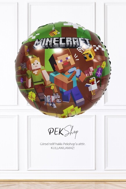 Yuvarlak Kahverengi Minecraft Tema Folyo Balon 18inç