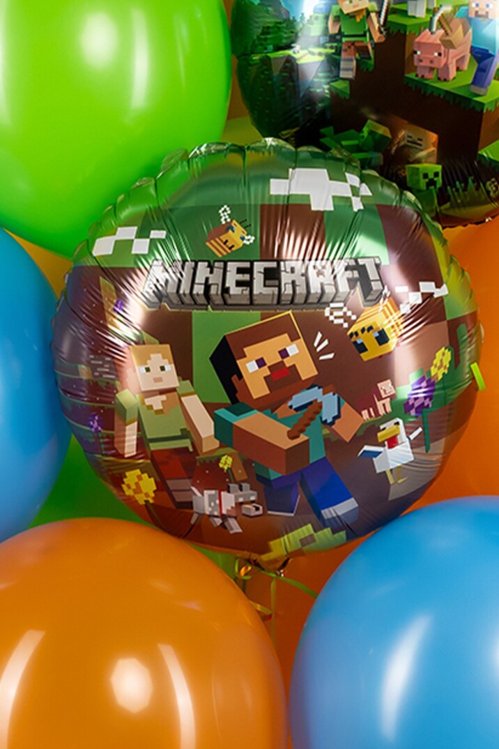 Yuvarlak Kahverengi Minecraft Tema Folyo Balon 18inç - 2