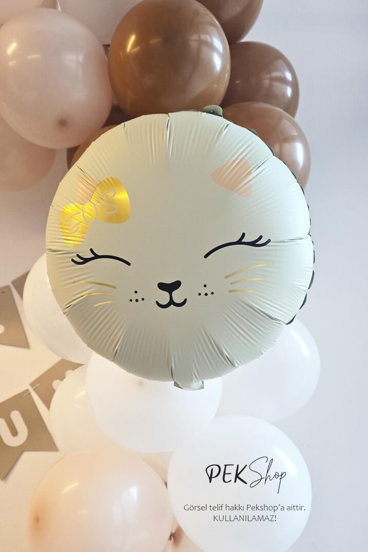 Yuvarlak Kedi Kafası Balon Beyaz Kedi Kafası Folyo Balon - 1