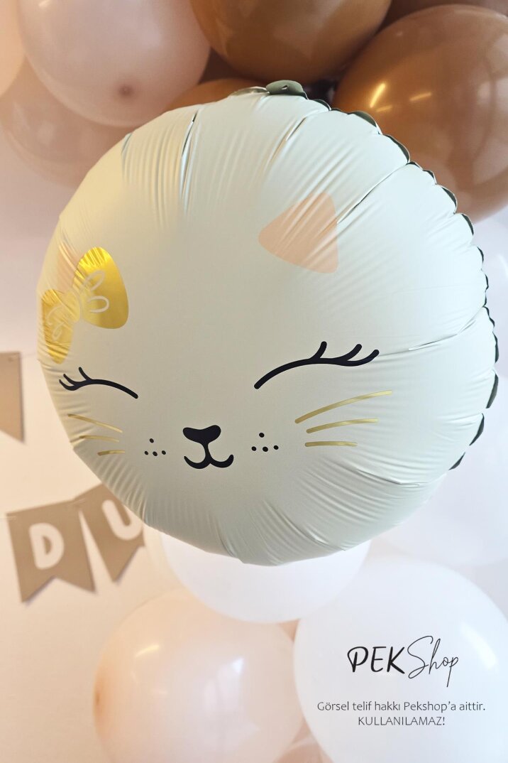 Yuvarlak Kedi Kafası Balon Beyaz Kedi Kafası Folyo Balon - 2