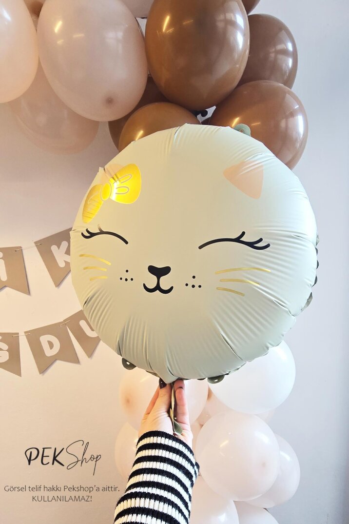 Yuvarlak Kedi Kafası Balon Beyaz Kedi Kafası Folyo Balon - 3