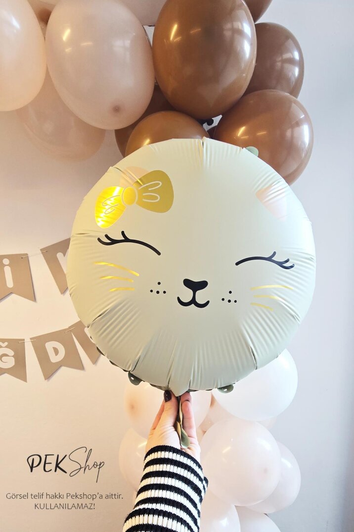 Yuvarlak Kedi Kafası Balon Beyaz Kedi Kafası Folyo Balon - 4