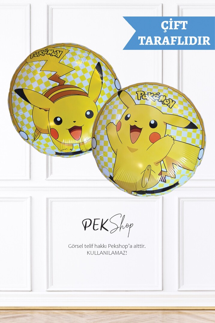 Yuvarlak Pikachu Folyo Balon Pokemon Tema Balon Pikaçu 18inç - 1