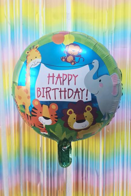 Yuvarlak Safari Temalı Folyo Balon Happy Birthday Yazılı Safari Konsept Doğum Günü Balonu 45cm - 1