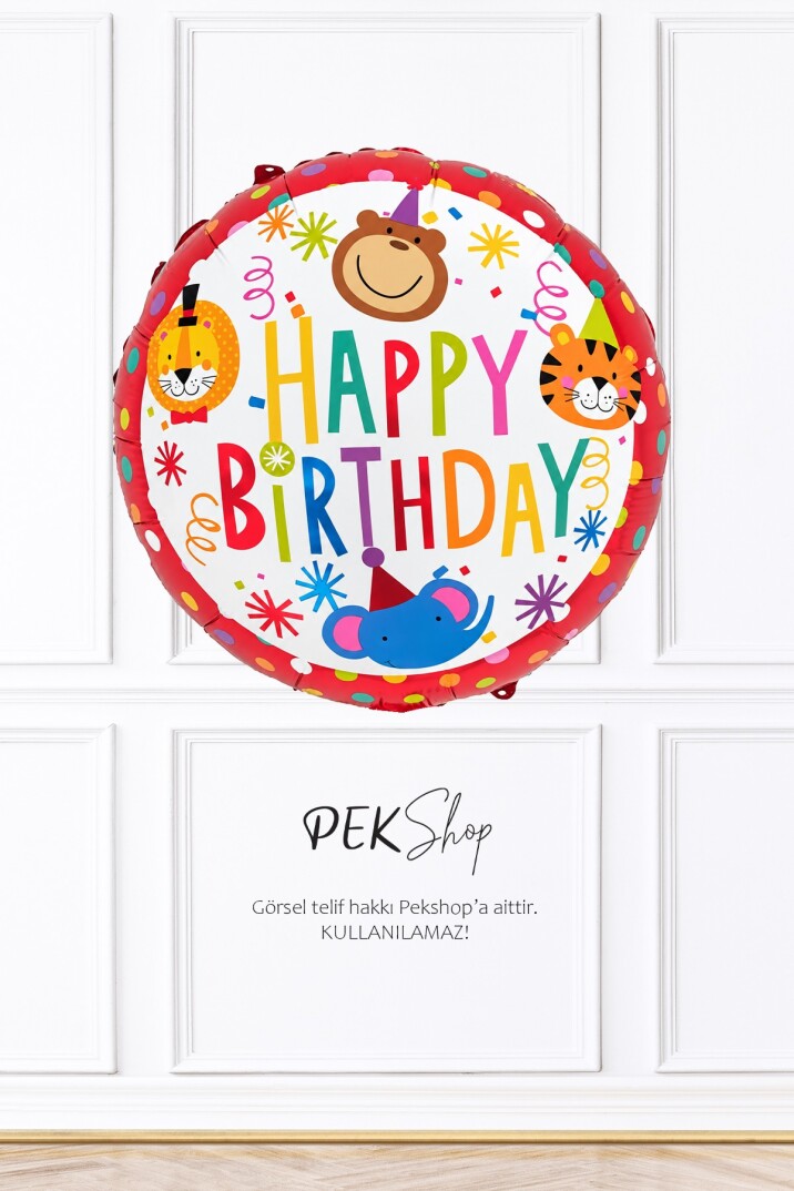 Yuvarlak Sirk Tema Folyo Balon Happy Birthday Yazılı Sirk Doğum Günü Balonu 45cm - 1