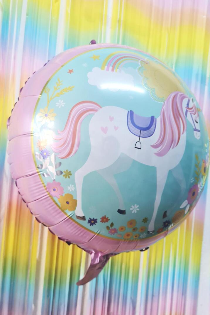 Yuvarlak Unicorn Temalı Folyo Balon Çift Taraflı Unicorn Konsept Balon 45cm - 2