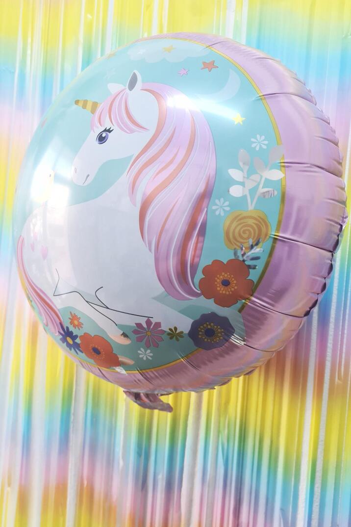 Yuvarlak Unicorn Temalı Folyo Balon Çift Taraflı Unicorn Konsept Balon 45cm - 3
