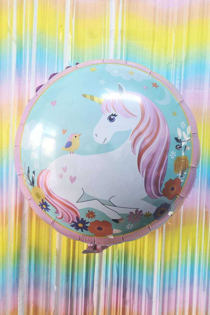Yuvarlak Unicorn Temalı Folyo Balon Çift Taraflı Unicorn Konsept Balon 45cm - 4