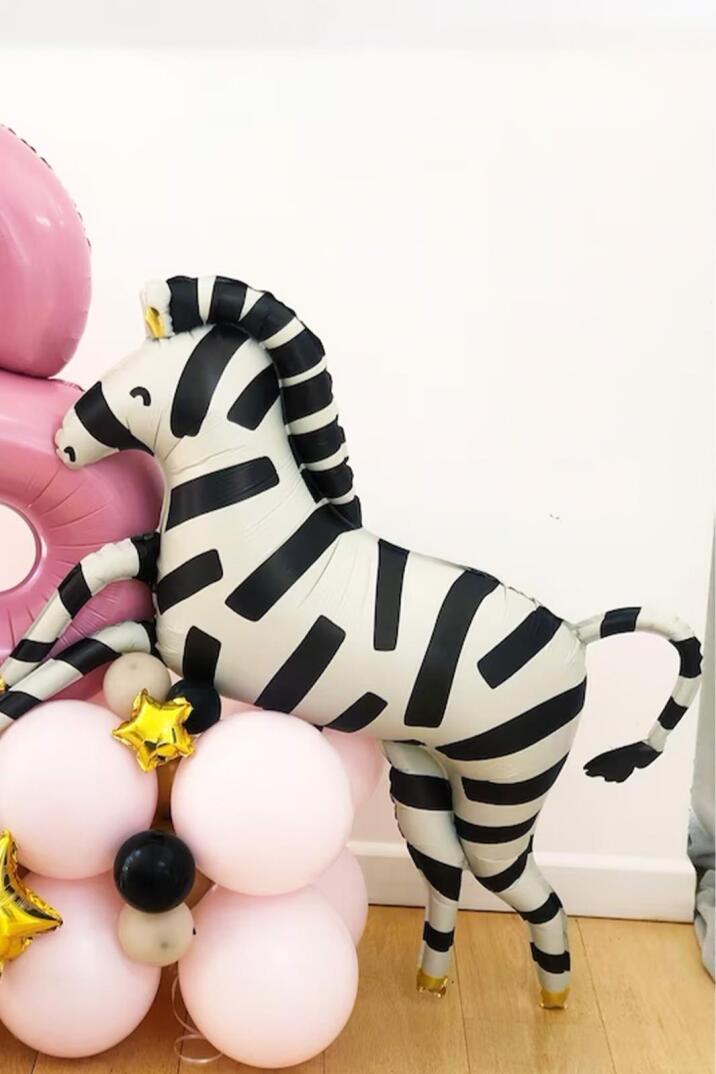 Zebra Büyük Folyo Balon Safari Temalı Doğum Günü Zebra Şekilli Folyo Balon 92cm - 1