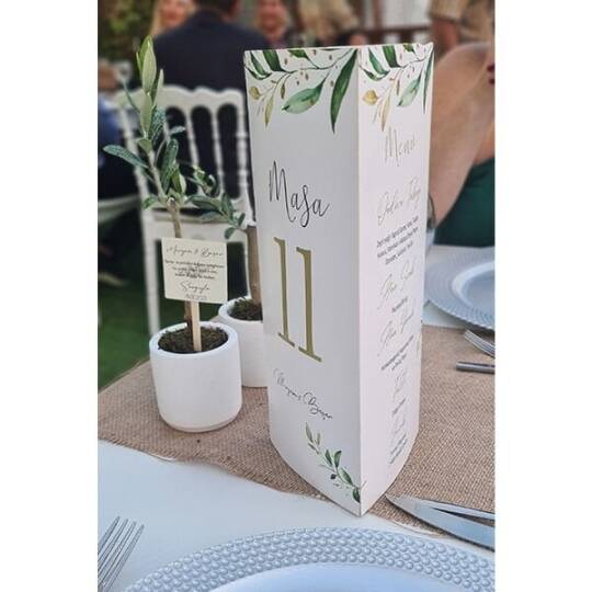 Zeytin Yapraklı Gold Konsept Menü ve Numara Kartı - 2